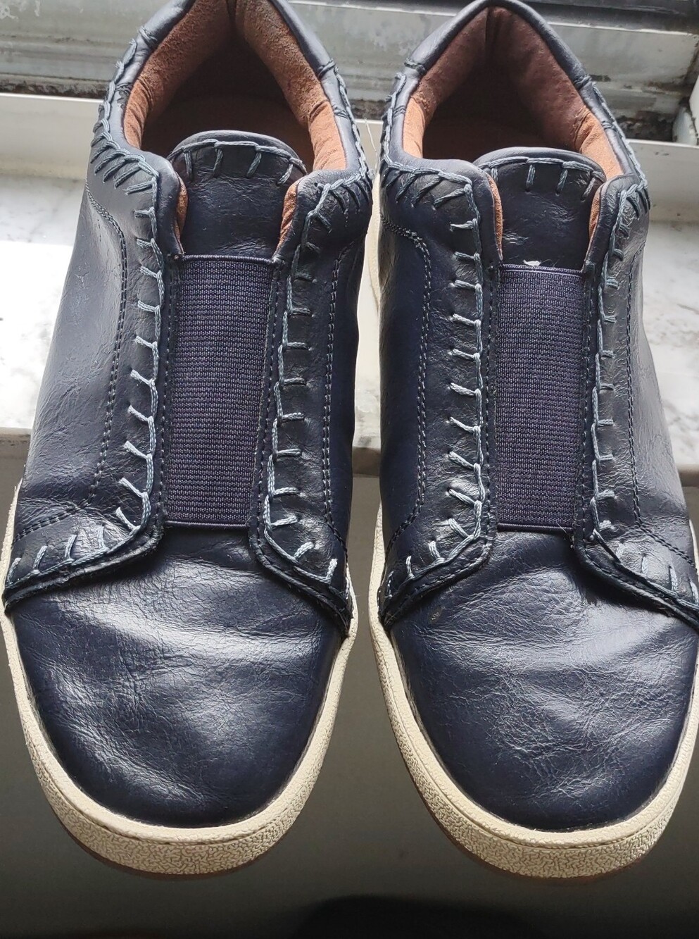 Women Leather Slip-On Sneakers in Navy